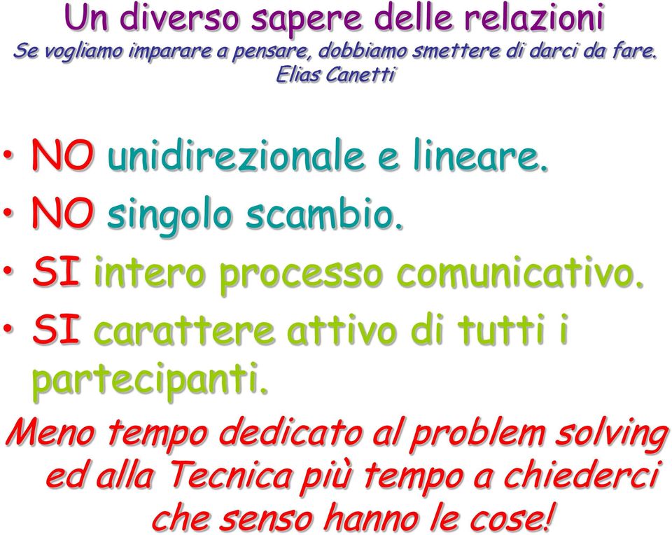 SI intero processo comunicativo. SI carattere attivo di tutti i partecipanti.