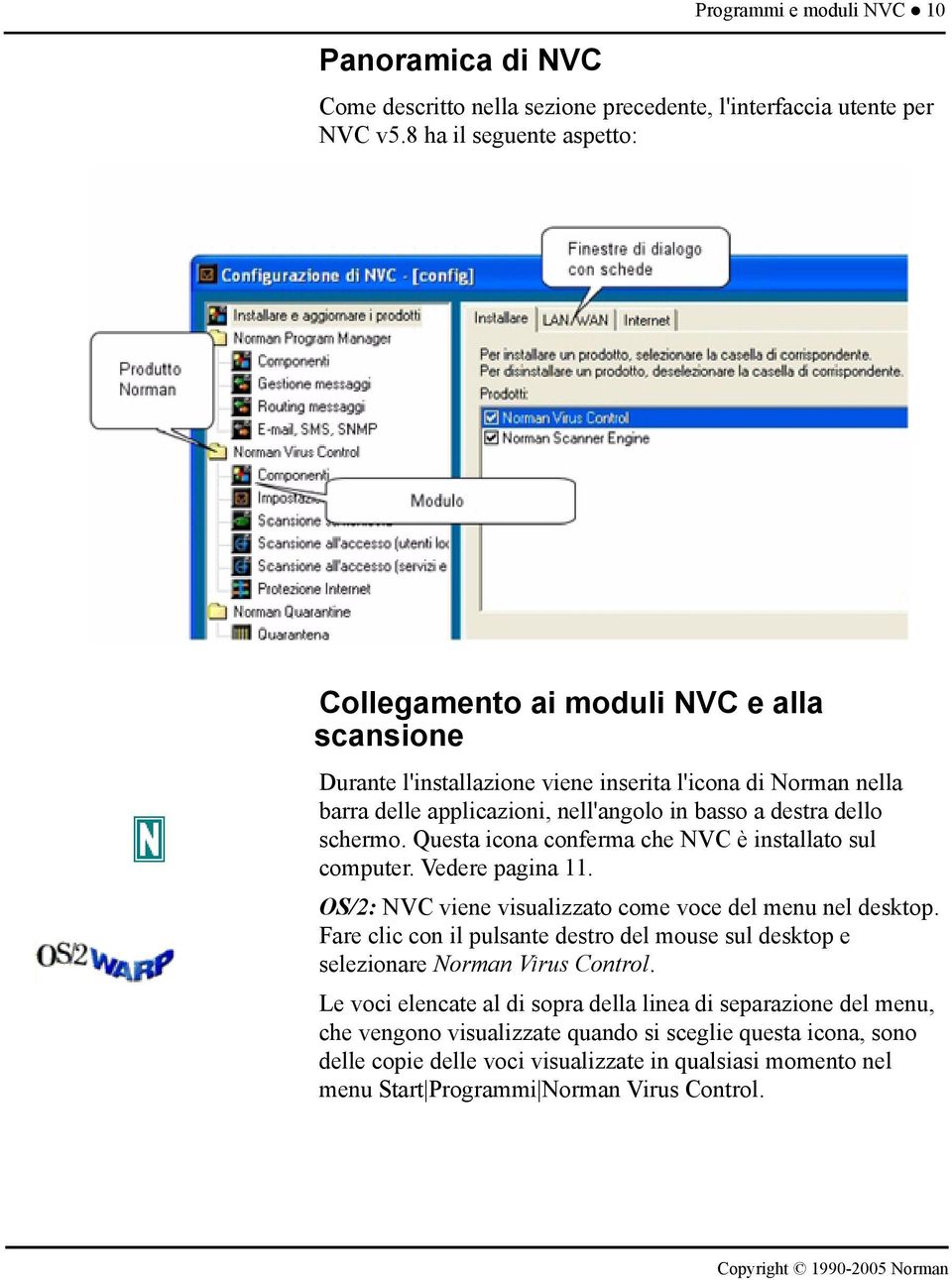 schermo. Questa icona conferma che NVC è installato sul computer. Vedere pagina 11. OS/2: NVC viene visualizzato come voce del menu nel desktop.