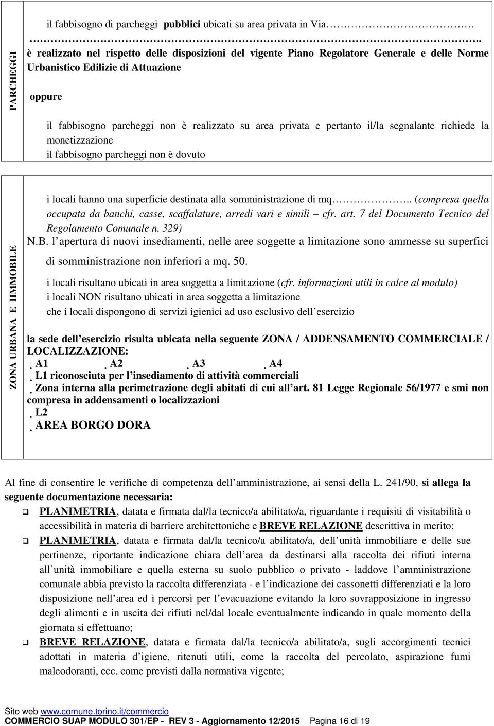 pertanto il/la segnalante richiede la monetizzazione il fabbisogno parcheggi non è dovuto ZONA URBANA E IIMMOBILE i locali hanno una superficie destinata alla somministrazione di mq.