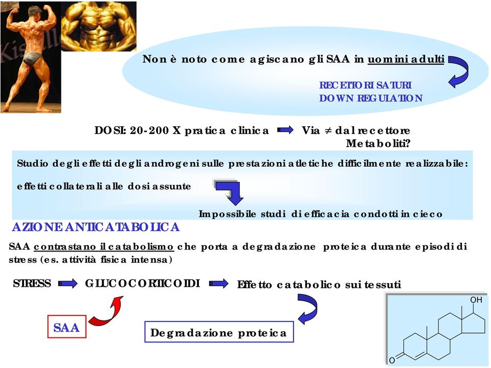 Studio degli effetti degli androgeni sulle prestazioni atletiche difficilmente realizzabile: effetti collaterali alle dosi assunte