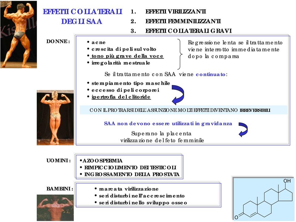 la comparsa Se il trattamento con SAA viene continuato: stempiamento tipo maschile eccesso di peli corporei ipertrofia del clitoride CN IL PRTRARSI DELL ASSUNZINE MLTI EFFETTI DIVENTAN