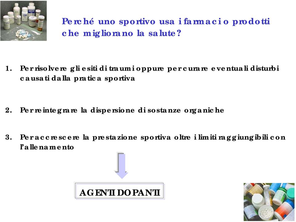 dalla pratica sportiva 2. Per reintegrare la dispersione di sostanze organiche 3.