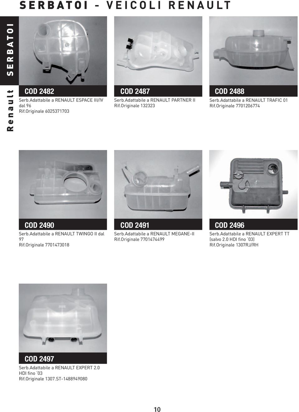 Originale 7701206774 COD 2490 COD 2491 COD 2496 Serb.Adattabile a RENAULT TWINGO II dal 97 Rif.Originale 7701473018 Serb.