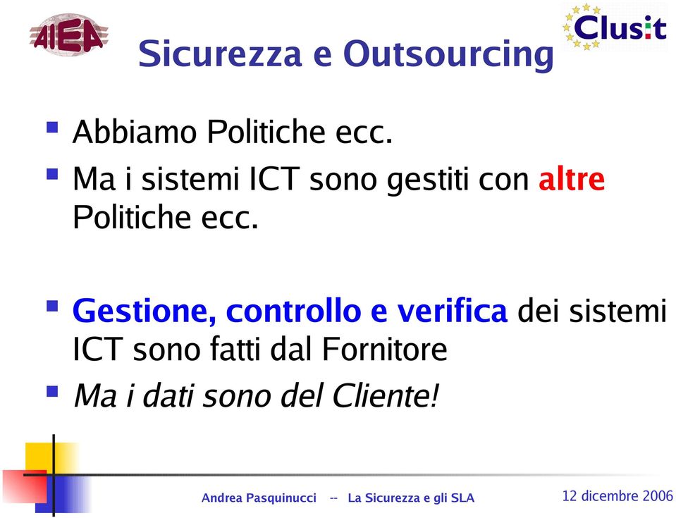 ecc. Gestione, controllo e verifica dei sistemi