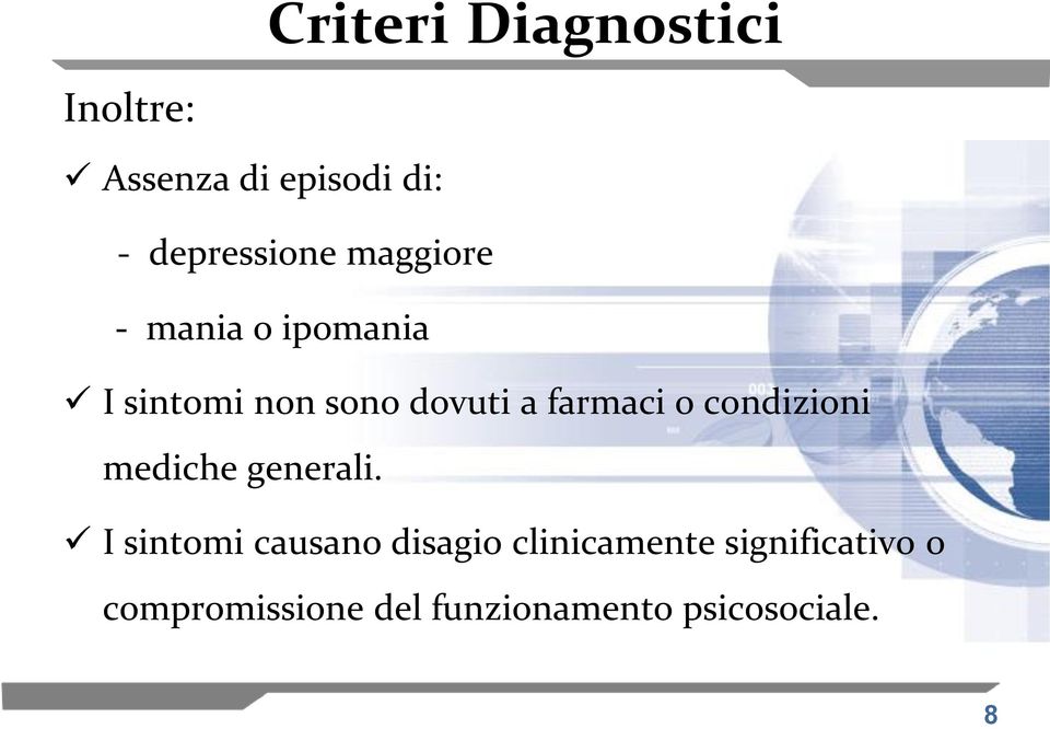 condizioni mediche generali.