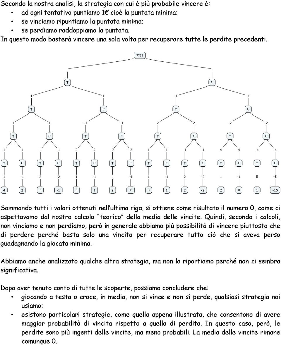 Sommando tutti i valori ottenuti nell ultima riga, si ottiene come risultato il numero 0, come ci aspettavamo dal nostro calcolo teorico della media delle vincite.