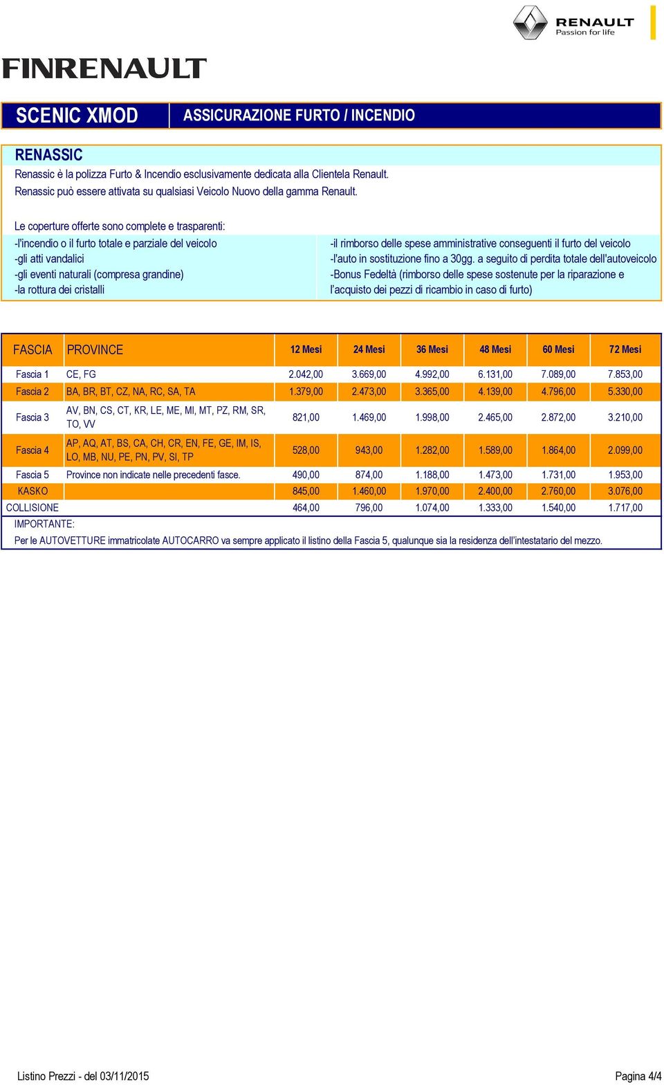 Le coperture offerte sono complete e trasparenti: -l'incendio o il furto totale e parziale del veicolo -gli atti vandalici -gli eventi naturali (compresa grandine) -la rottura dei cristalli -il