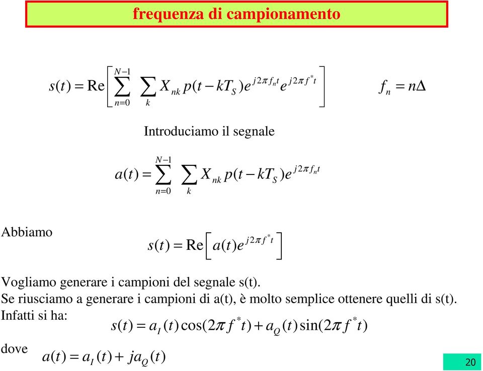 generare i campioni del segnale s(t).