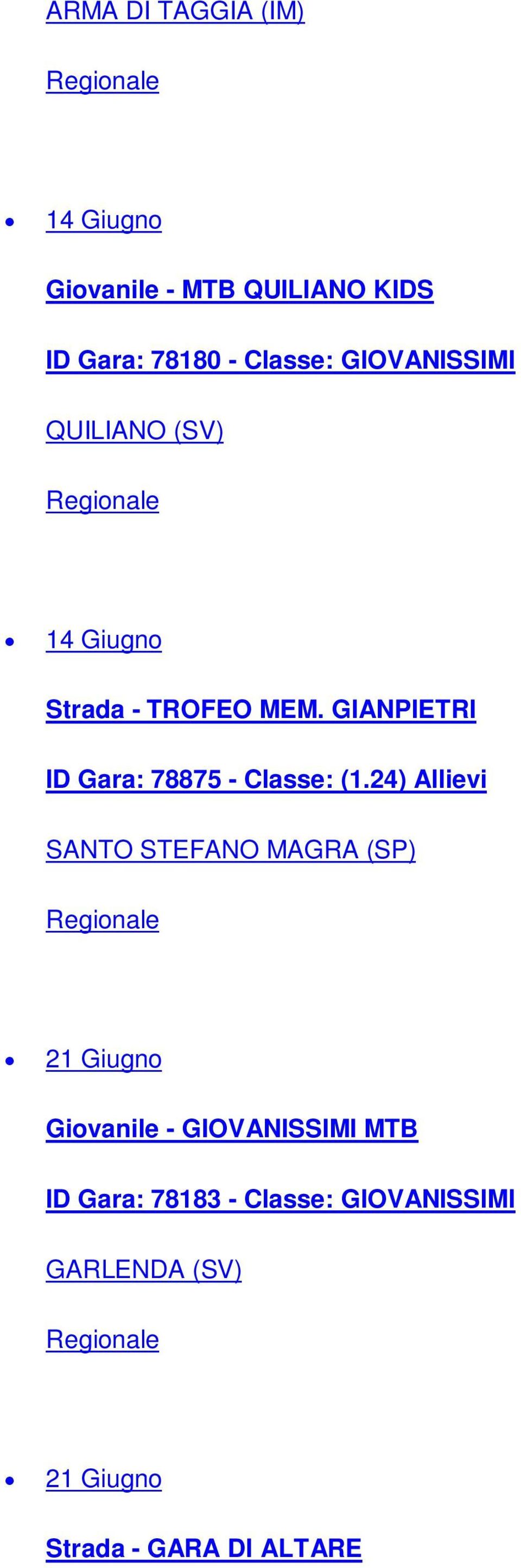 GIANPIETRI ID Gara: 78875 - Classe: (1.