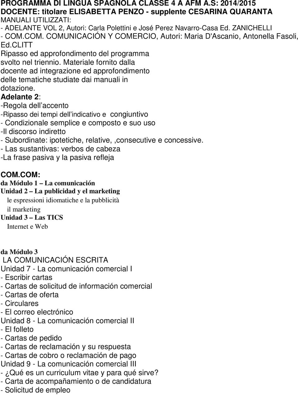 Materiale fornito dalla docente ad integrazione ed approfondimento delle tematiche studiate dai manuali in dotazione.