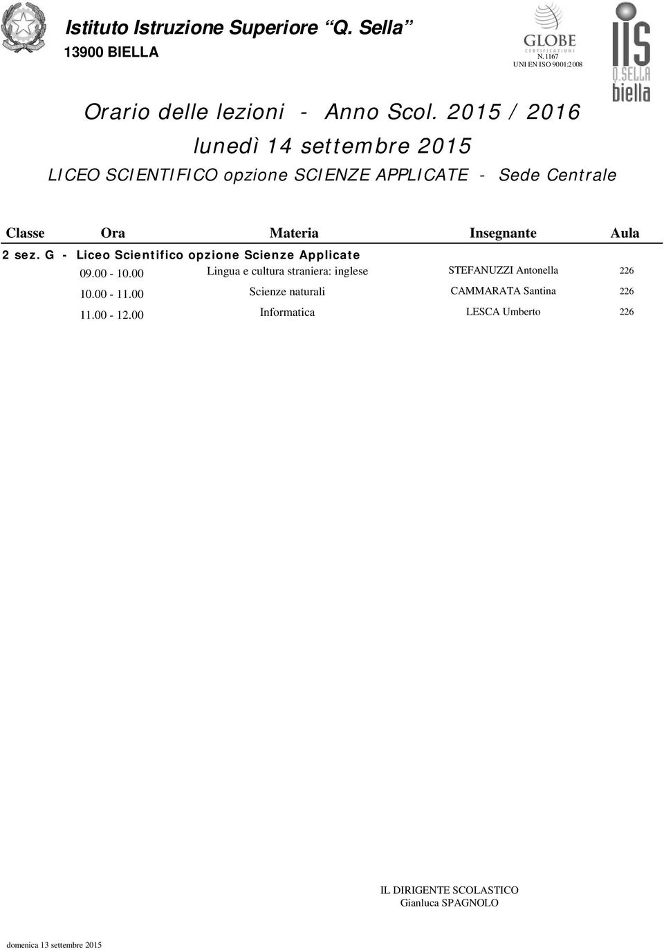 G - Liceo Scientifico opzione Scienze Applicate