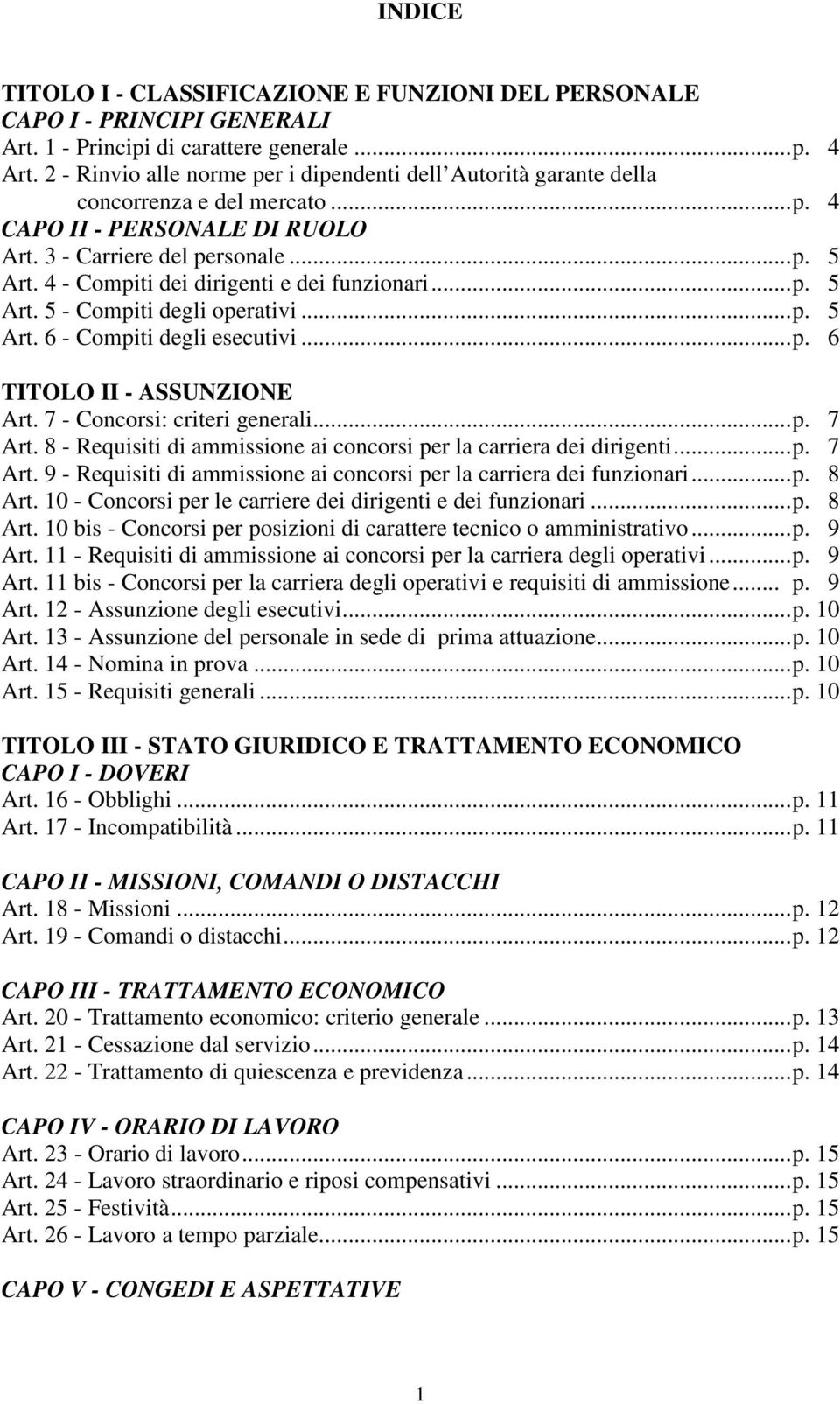 4 - Compiti dei dirigenti e dei funzionari... p. 5 Art. 5 - Compiti degli operativi... p. 5 Art. 6 - Compiti degli esecutivi... p. 6 TITOLO II - ASSUNZIONE Art. 7 - Concorsi: criteri generali... p. 7 Art.