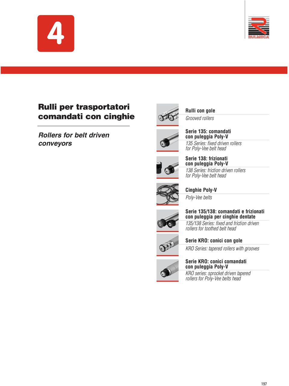 Poly-Vee belts Serie 135/138: comandati e frizionati con puleggia per cinghie dentate 135/138 Series: fixed and friction driven rollers for toothed belt head Serie