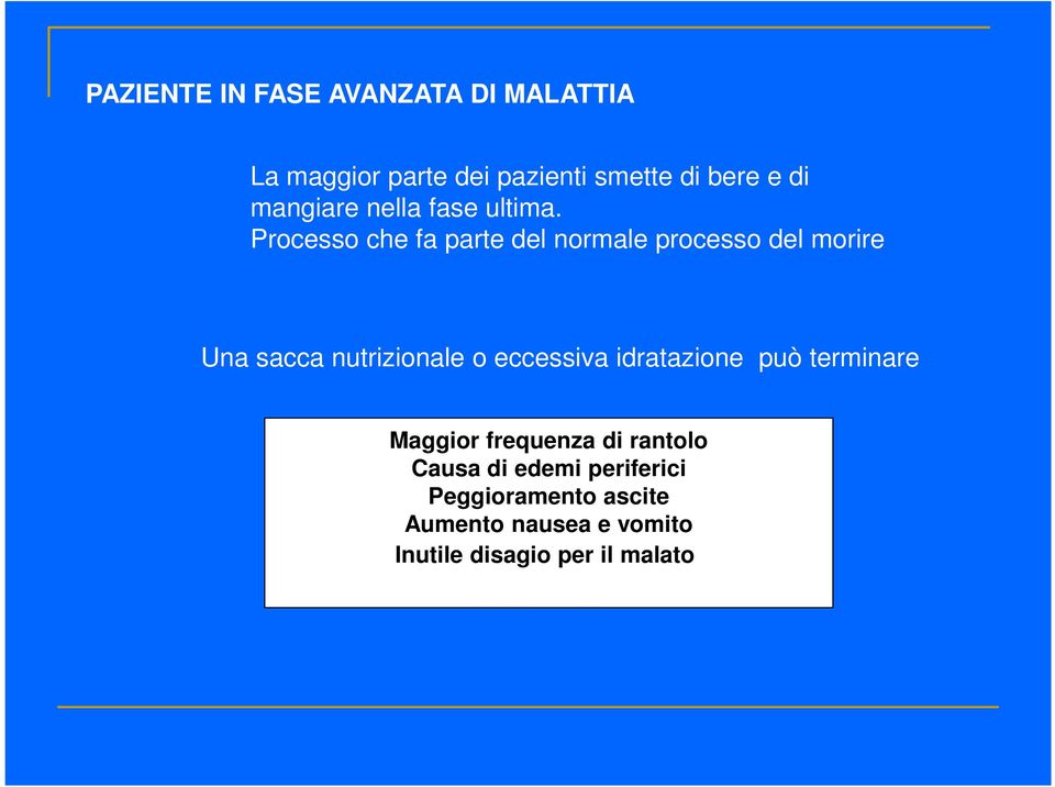 Processo che fa parte del normale processo del morire Una sacca nutrizionale o eccessiva