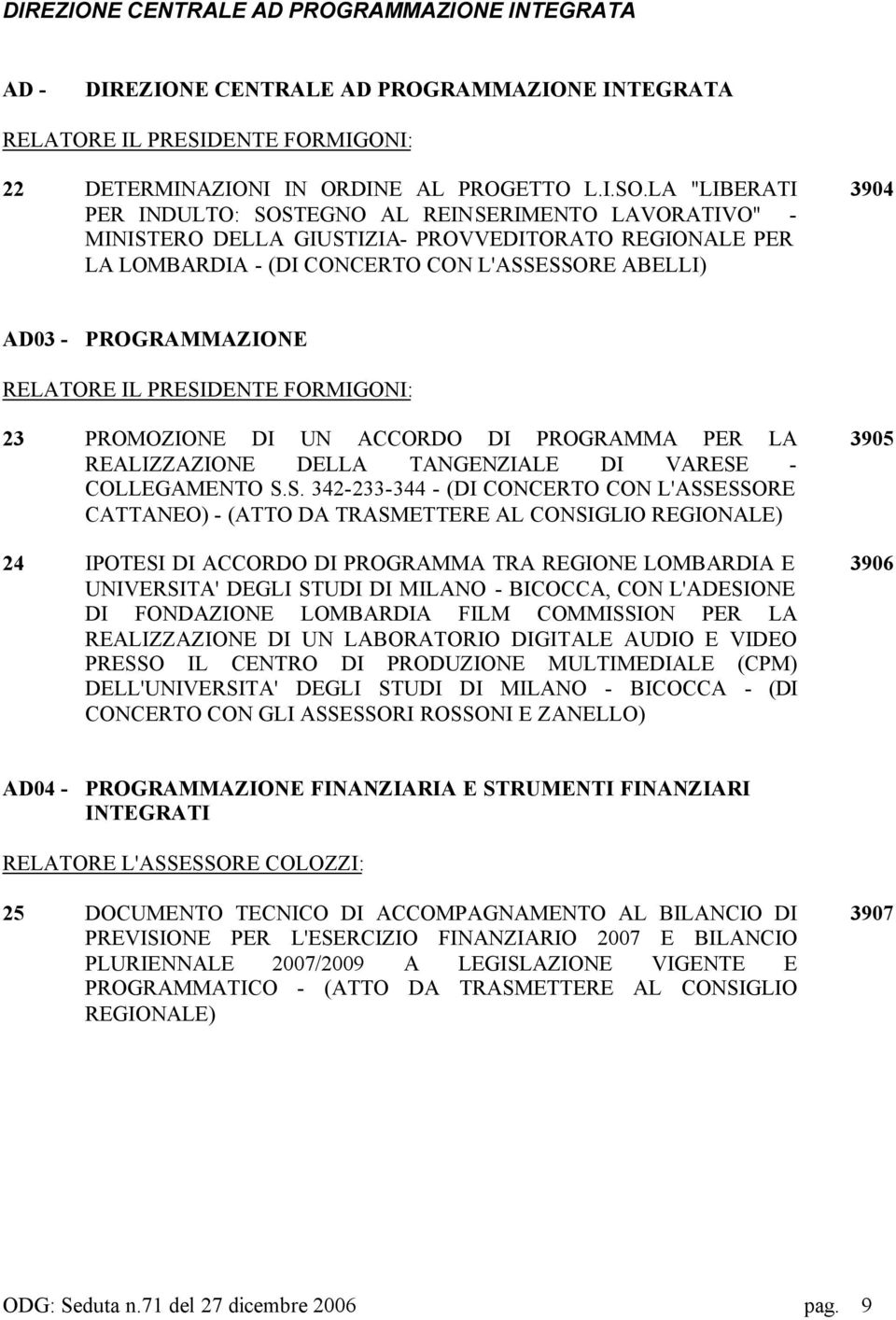 PROGRAMMAZIONE RELATORE IL PRESI