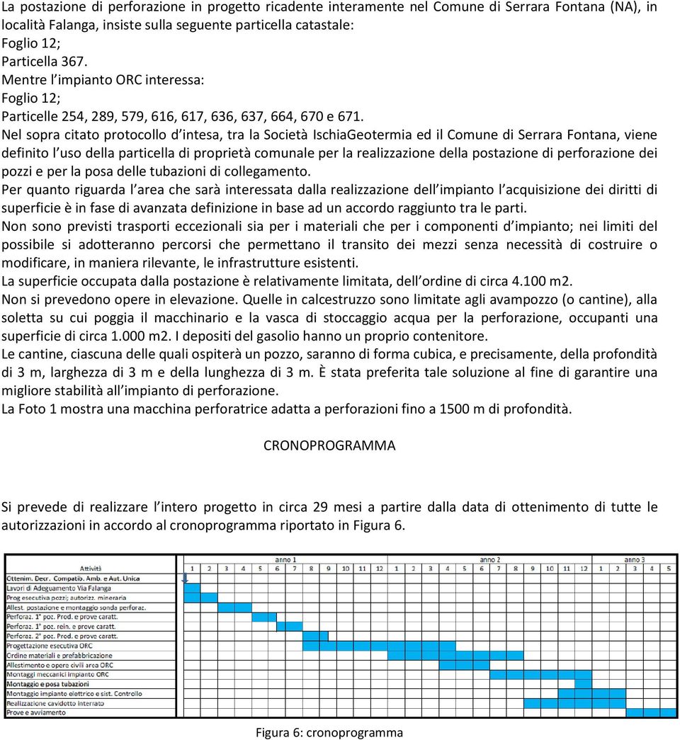 Nel sopra citato protocollo d intesa, tra la Società IschiaGeotermia ed il Comune di Serrara Fontana, viene definito l uso della particella di proprietà comunale per la realizzazione della postazione