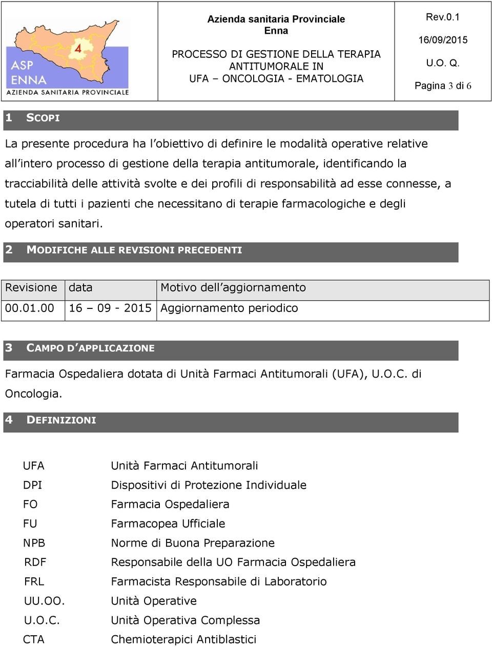 2 MODIFICHE ALLE REVISIONI PRECEDENTI Revisione data Motivo dell aggiornamento 00.01.