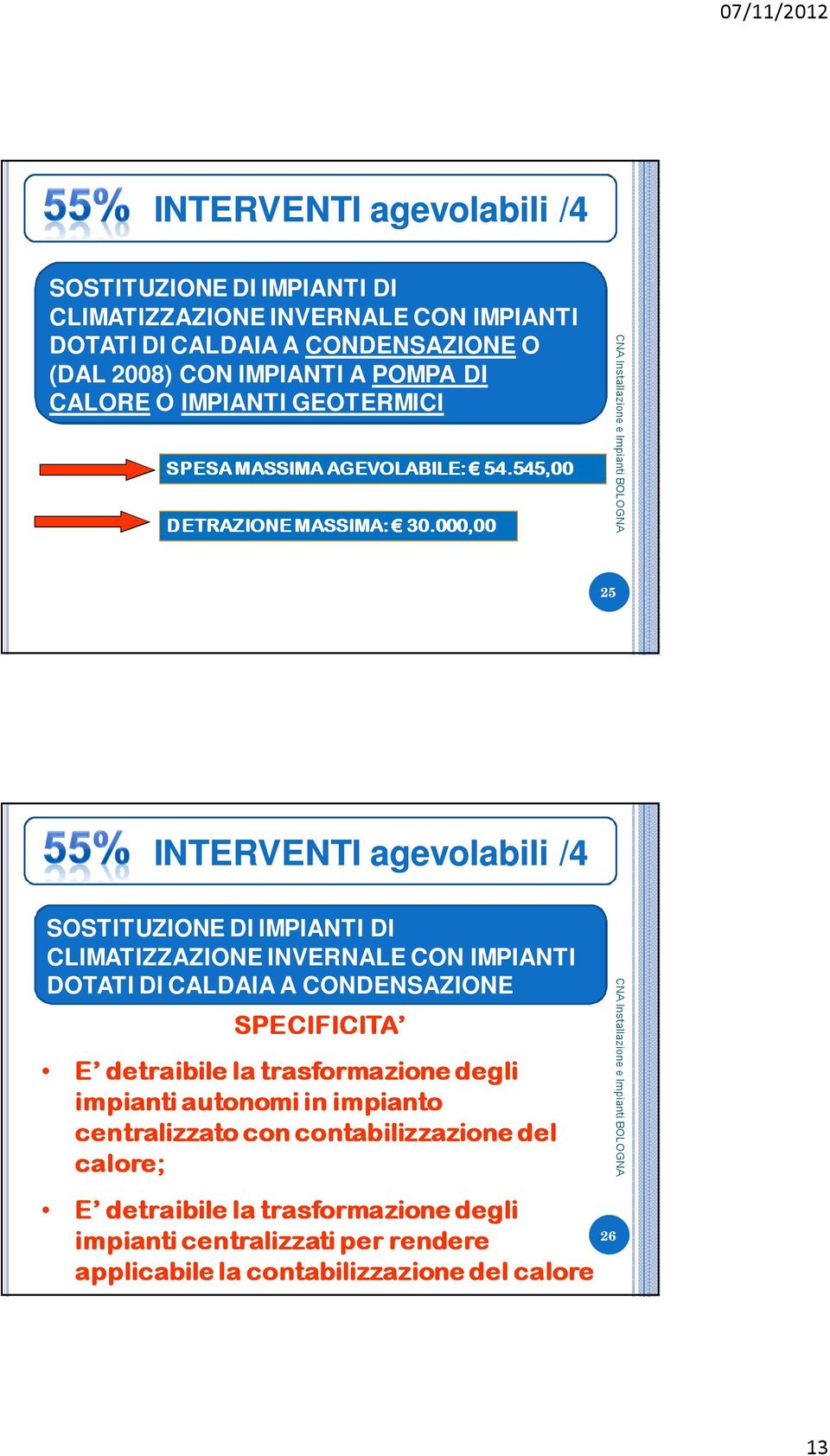 000,00 25 INTERVENTI agevolabili /4 SOSTITUZIONE DI IMPIANTI DI CLIMATIZZAZIONE INVERNALE CON IMPIANTI DOTATI DI CALDAIA A CONDENSAZIONE SPECIFICITA E