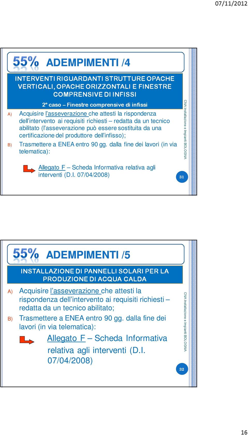 entro 90 gg. dalla fine dei lavori (in via telematica): Allegato F Scheda In