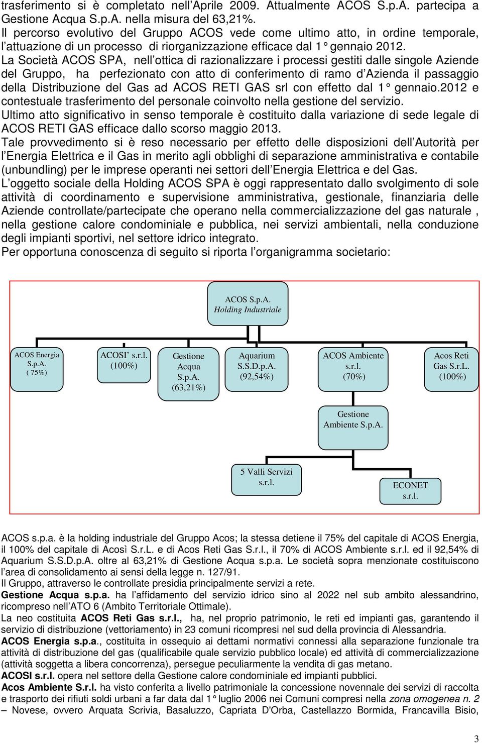 La Società ACOS SPA, nell ottica di razionalizzare i processi gestiti dalle singole Aziende del Gruppo, ha perfezionato con atto di conferimento di ramo d Azienda il passaggio della Distribuzione del