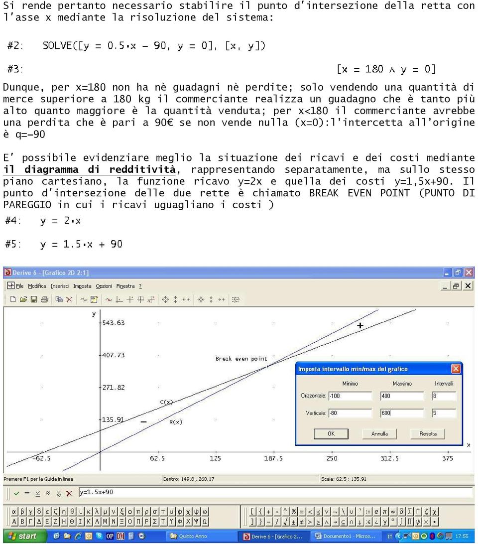 se non vende nulla (=0):l intercetta all origine è q=-90 E' possibile evidenziare meglio la situazione dei ricavi e dei costi mediante il diagramma di redditività, rappresentando separatamente, ma