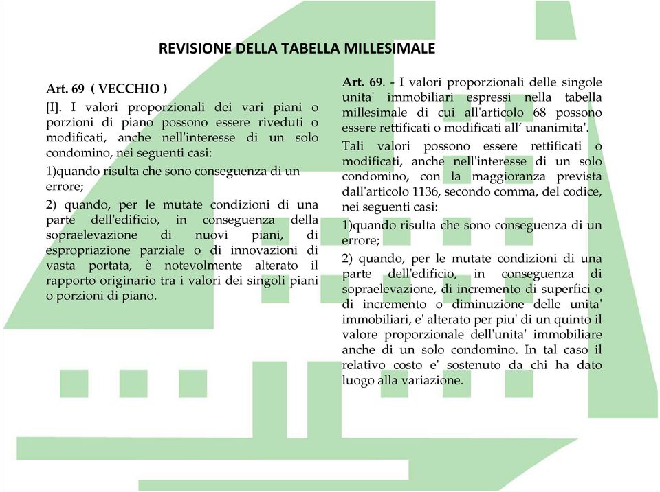 un errore; 2) quando, per le mutate condizioni di una parte dell'edificio, in conseguenza della sopraelevazione di nuovi piani, di espropriazione parziale o di innovazioni di vasta portata, è