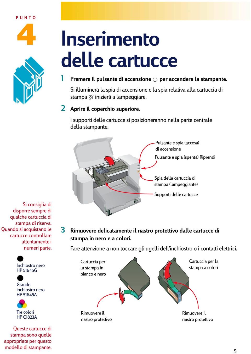 I supporti delle cartucce si posizioneranno nella parte centrale della stampante.