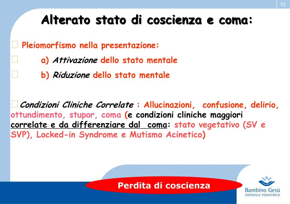 confusione, delirio, ottundimento, stupor, coma (e condizioni cliniche maggiori correlate e da