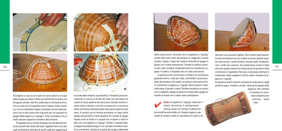 passare lo spago della legatura a zigzag ). Infine annodate con un nodo robusto capace di resistere alla trazione.