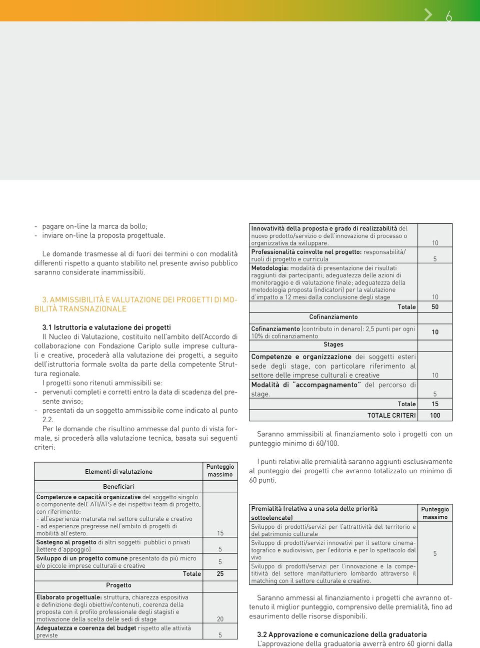 AMMISSIBILITÀ E VALUTAZIONE DEI PROGETTI DI MO- BILITÀ TRANSNAZIONALE 3.