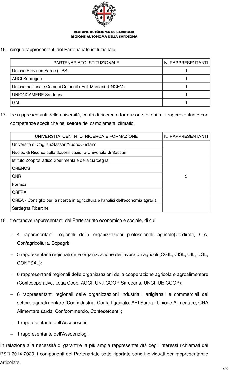 rappresentante con competenze specifiche nel settore dei cambiamenti climatici; UNIVERSITA CENTRI DI RICERCA E FORMAZIONE Università di Cagliari/Sassari/Nuoro/Oristano Nucleo di Ricerca sulla