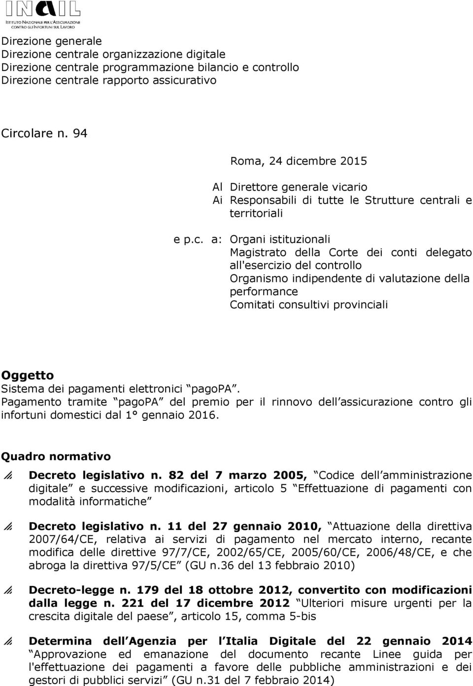 mbre 2015 Al Direttore generale vica