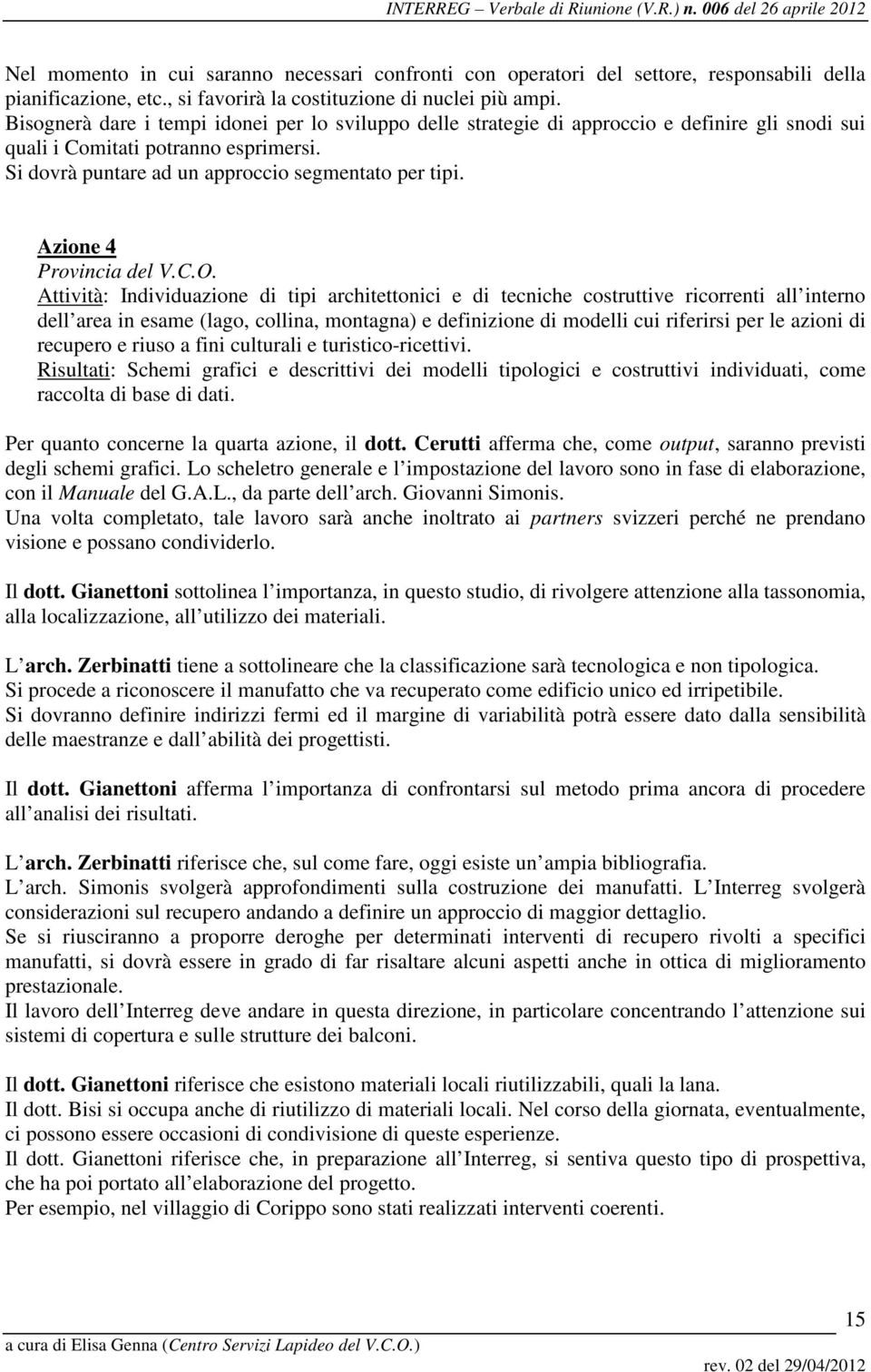 Azione 4 Provincia del V.C.O.