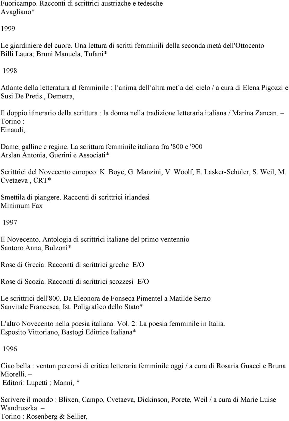 Elena Pigozzi e Susi De Pretis., Demetra, Il doppio itinerario della scrittura : la donna nella tradizione letteraria italiana / Marina Zancan. Torino : Einaudi,. Dame, galline e regine.