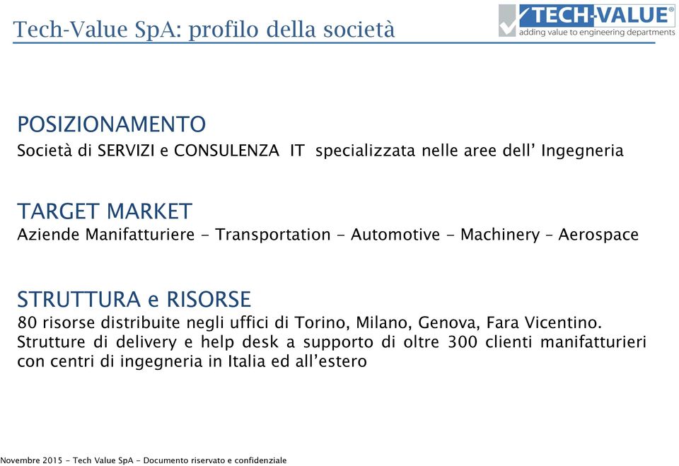 STRUTTURA e RISORSE 80 risorse distribuite negli uffici di Torino, Milano, Genova, Fara Vicentino.