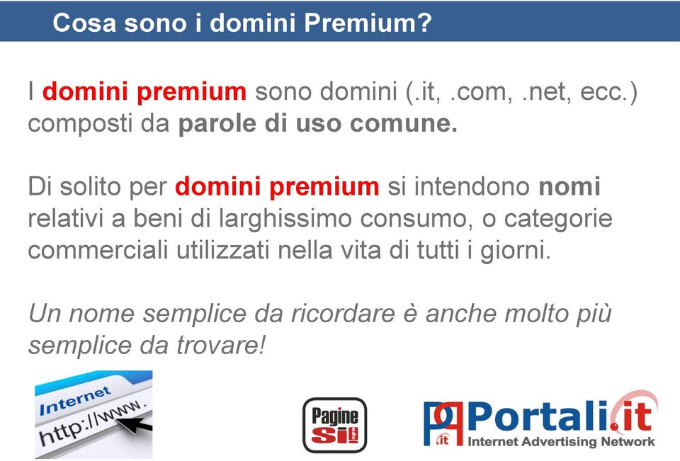 Di solito per domini premium si intendono nomi relativi a beni di larghissimo