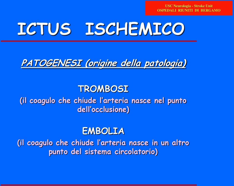 arteria nasce nel punto dell occlusione) EMBIA (il coagulo che