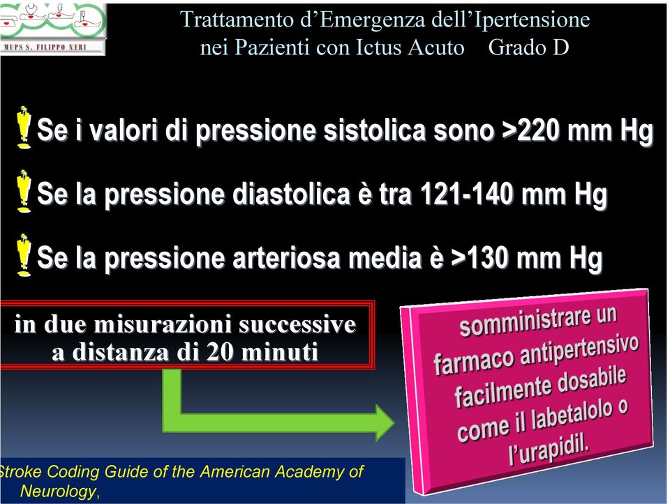 121-140 140 mm Hg Se la pressione arteriosa media è >130 mm Hg in due misurazioni