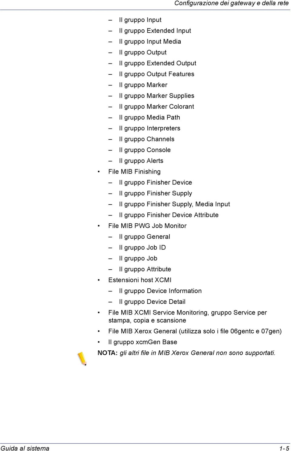 Finisher Supply Il gruppo Finisher Supply, Media Input Il gruppo Finisher Device Attribute File MIB PWG Job Monitor Il gruppo General Il gruppo Job ID Il gruppo Job Il gruppo Attribute Estensioni