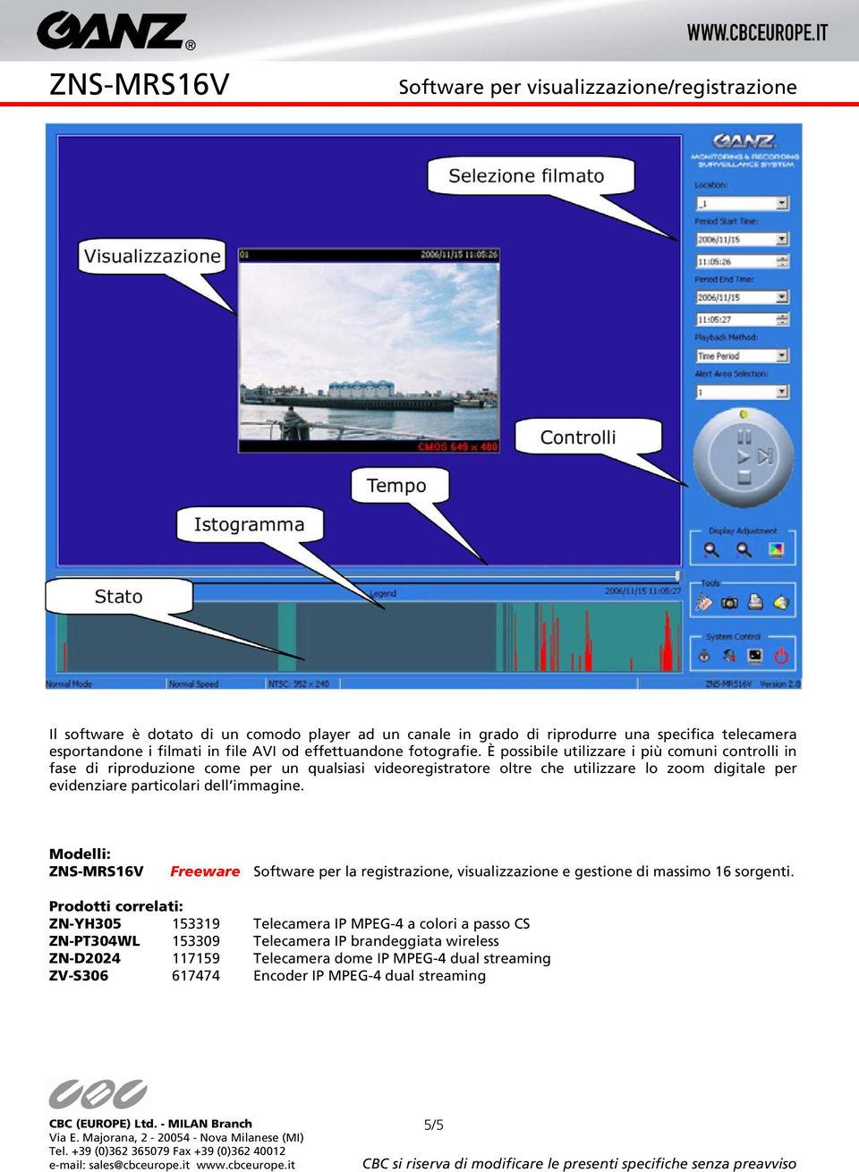 particolari dell immagine. Modelli: Freeware Software per la registrazione, visualizzazione e gestione di massimo 16 sorgenti.