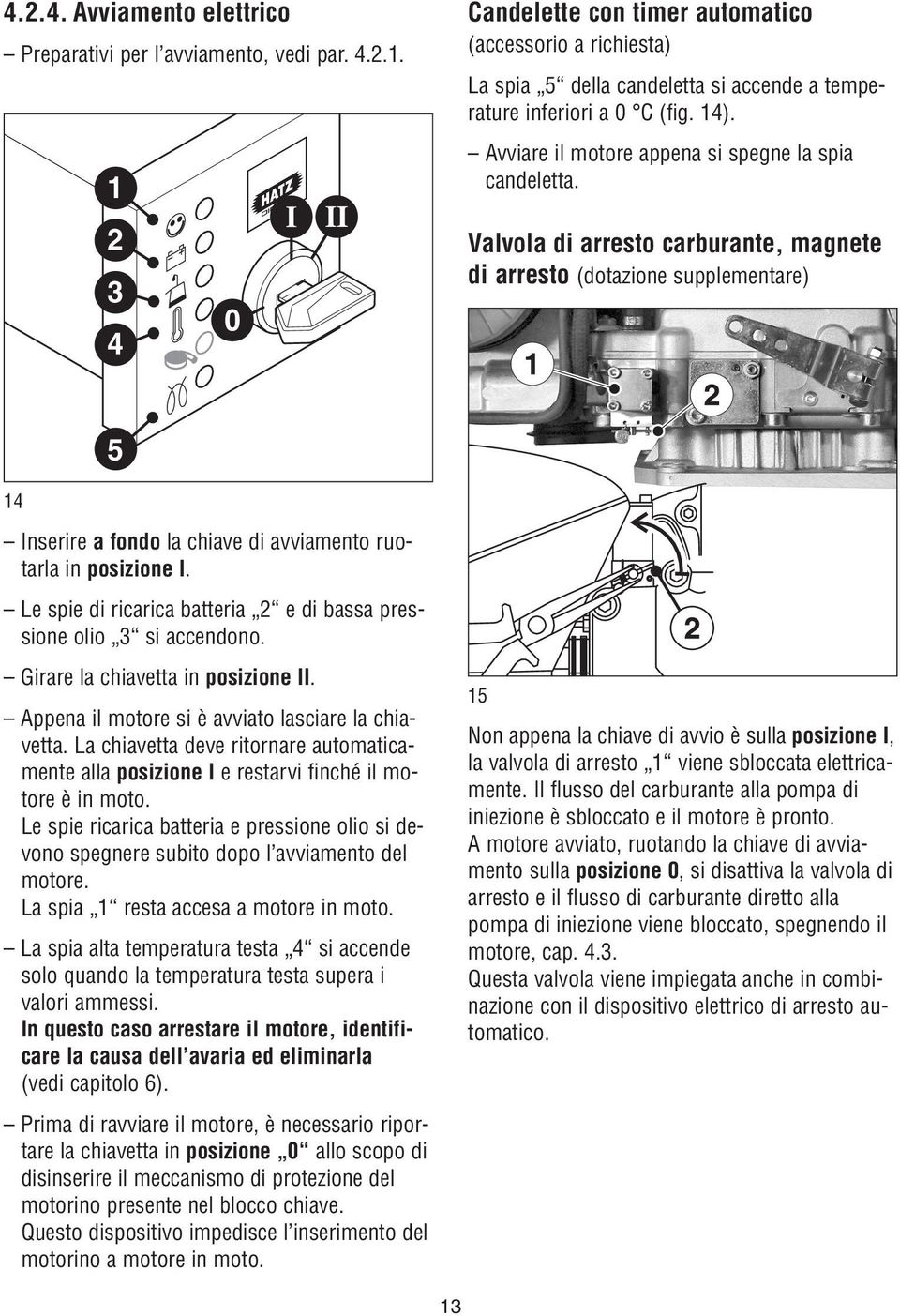 Valvola di arresto carburante, magnete di arresto (dotazione supplementare) 5 14 Inserire a fondo la chiave di avviamento ruotarla in posizione I.