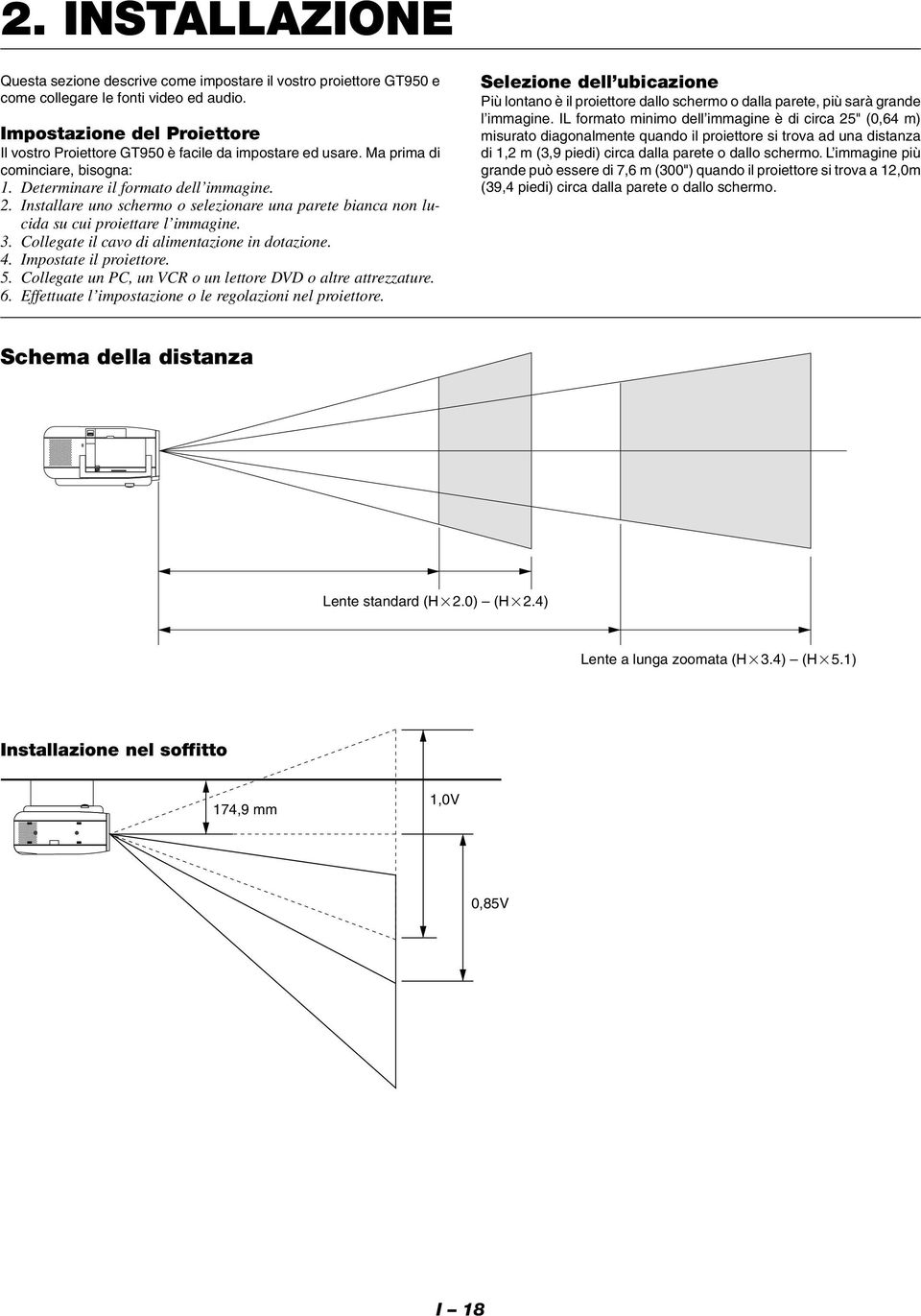 Installare uno schermo o selezionare una parete bianca non lucida su cui proiettare l immagine. 3. Collegate il cavo di alimentazione in dotazione. 4. Impostate il proiettore. 5.