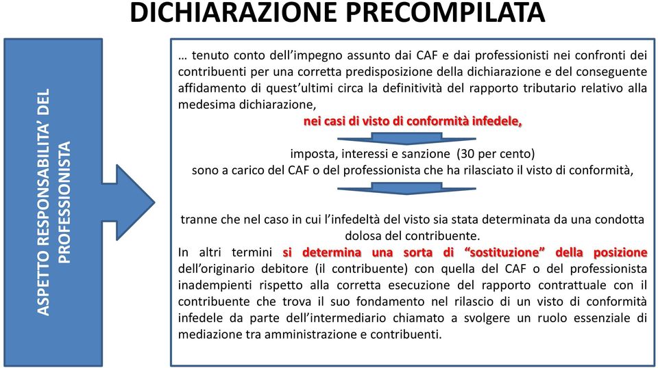 imposta, interessi e sanzione (30 per cento) sono a carico del CAF o del professionista che ha rilasciato il visto di conformità, tranne che nel caso in cui l infedeltà del visto sia stata