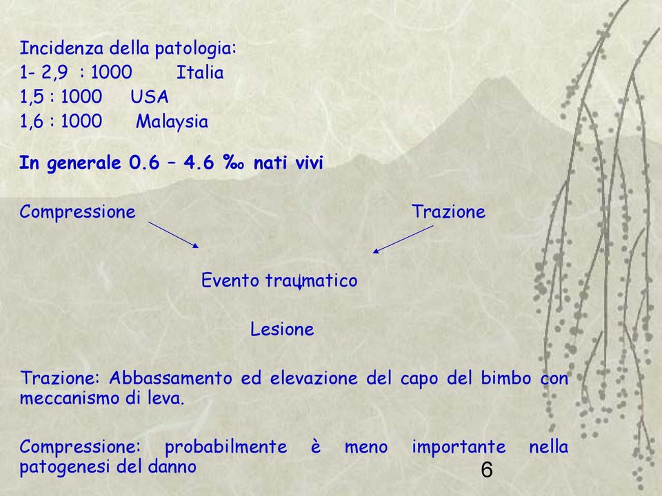 6 %o nati vivi Compressione Trazione Evento traumatico Lesione Trazione: