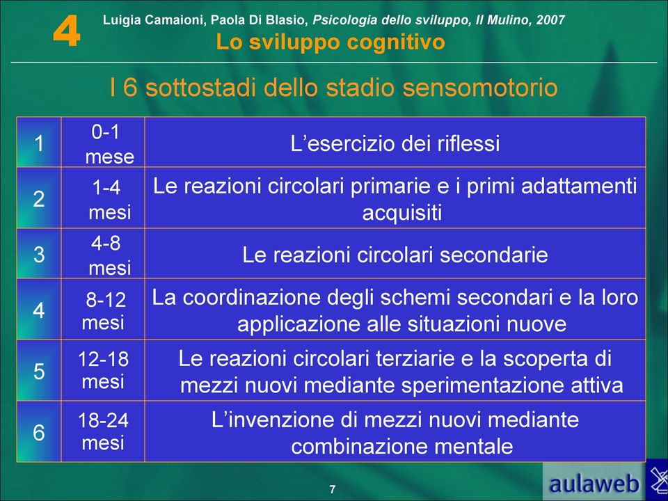 secondarie La coordinazione degli schemi secondari e la loro applicazione alle situazioni nuove Le reazioni circolari