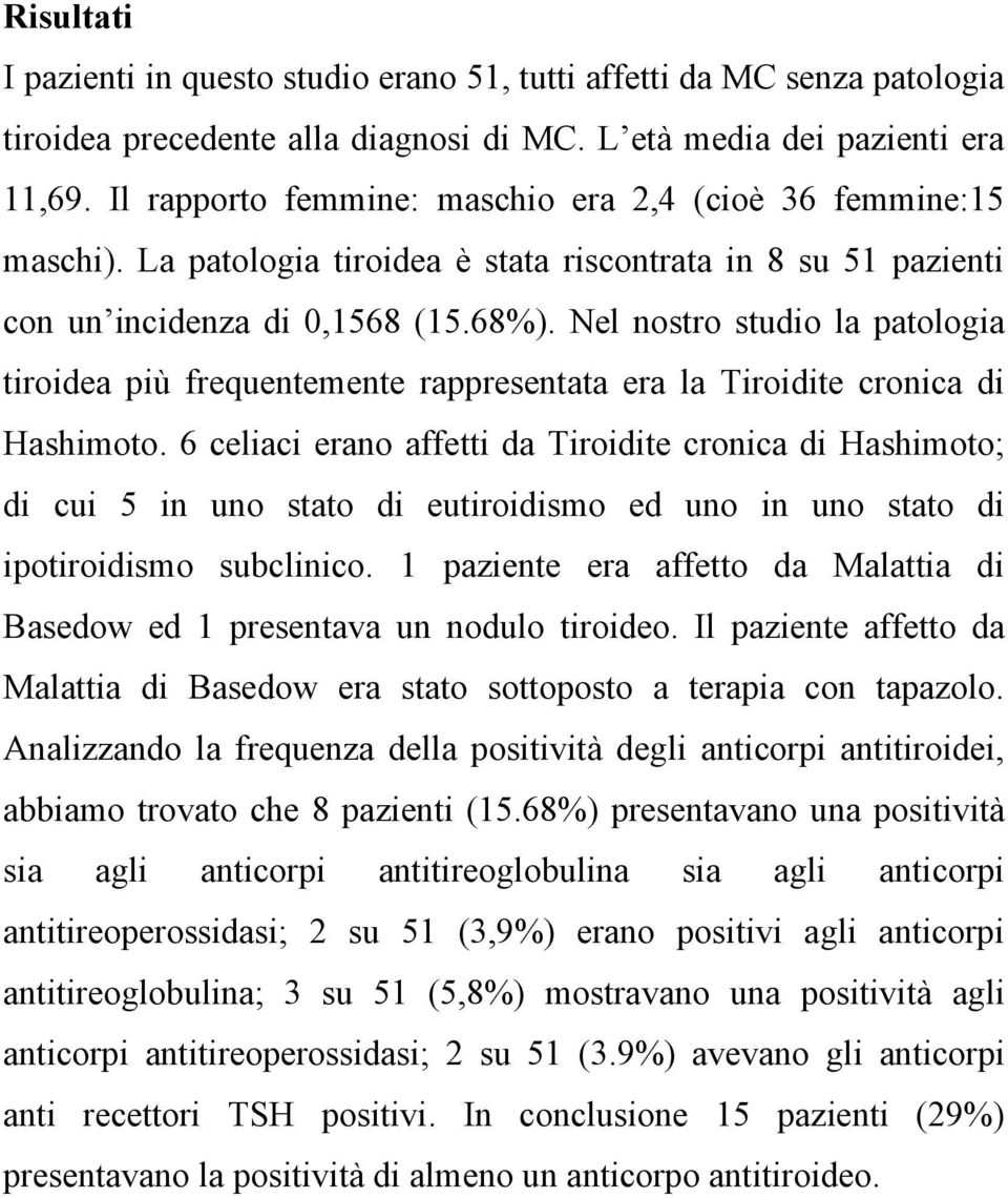 Nel nostro studio la patologia tiroidea più frequentemente rappresentata era la Tiroidite cronica di Hashimoto.