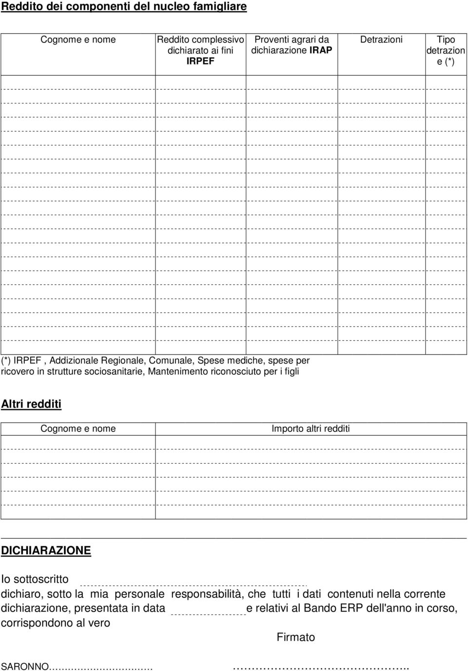 riconosciuto per i figli Altri redditi Cognome e nome Importo altri redditi DICHIARAZIONE Io sottoscritto dichiaro, sotto la mia personale