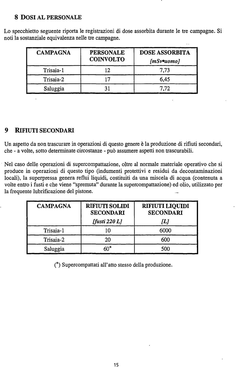 produzione di rifiuti secondari, che - a volte, sotto determinate circostanze - può assumere aspetti non trascurabili.