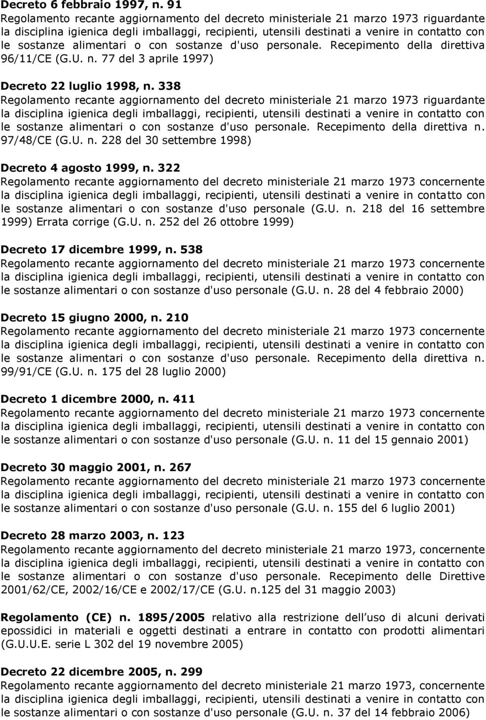 322 le sostanze alimentari o con sostanze d'uso personale (G.U. n. 218 del 16 settembre 1999) Errata corrige (G.U. n. 252 del 26 ottobre 1999) Decreto 17 dicembre 1999, n.