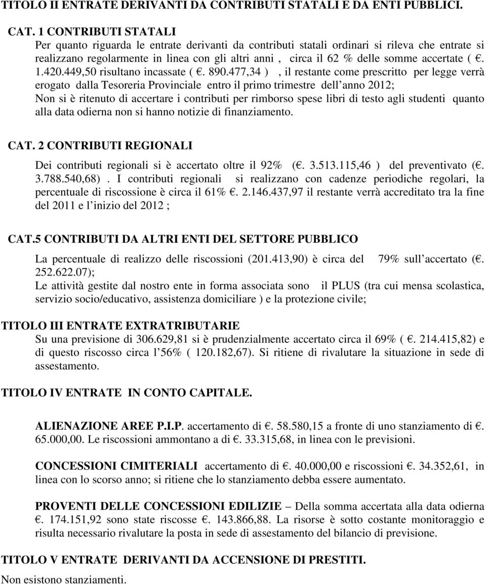 accertate (. 1.420.449,50 risultano incassate (. 890.